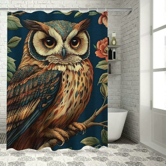 Patifu Owl Flowers Branch Chic Modern Bathroom Decor Shower Curtain 100% Polyester Washable with Hooks 36"x72