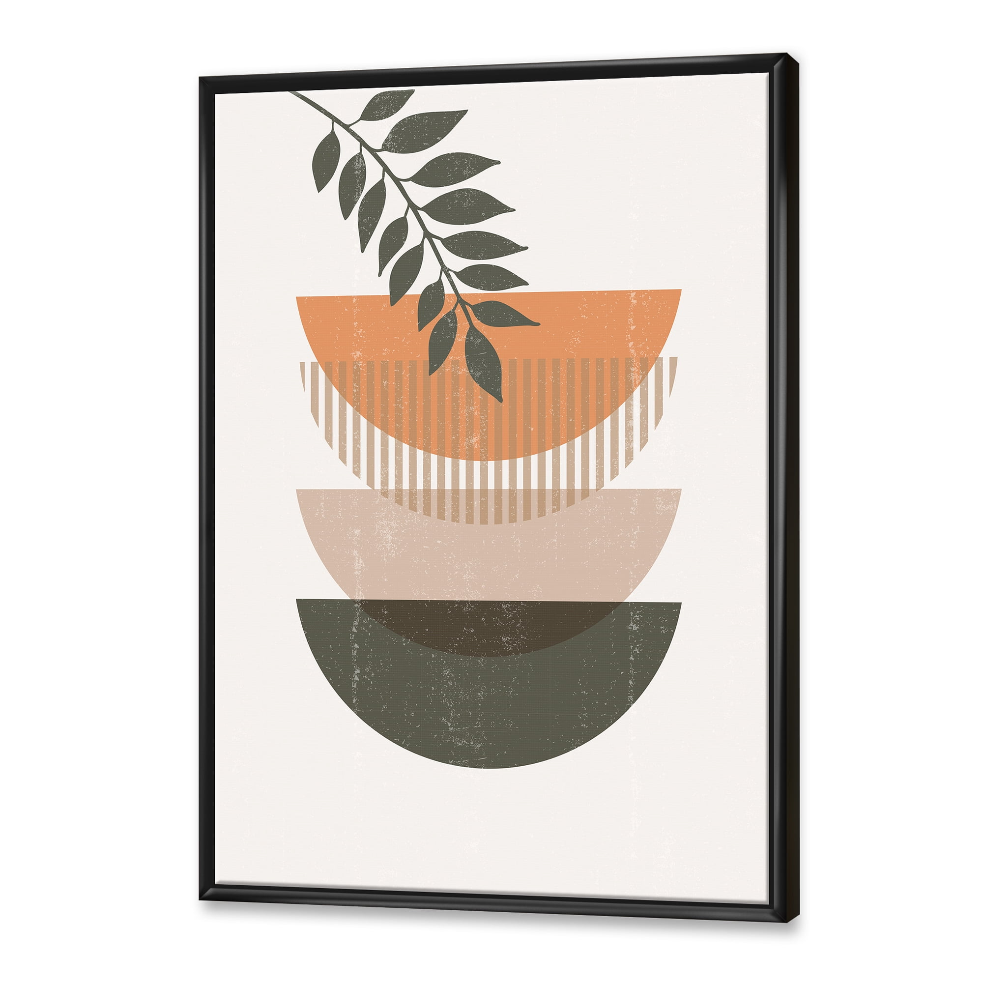 Designart 'Abstract Geometrical Moon and Sun With Leaf II' Modern Framed Canvas Wall Art Print