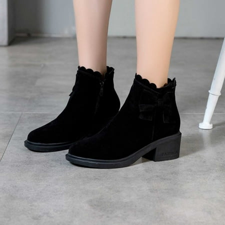 

Josdec Booties for Women Winter/Fall Clearance Large Size Solid Color Flannelette Mid-calf Boots Non-slip Boots With Thick Heels