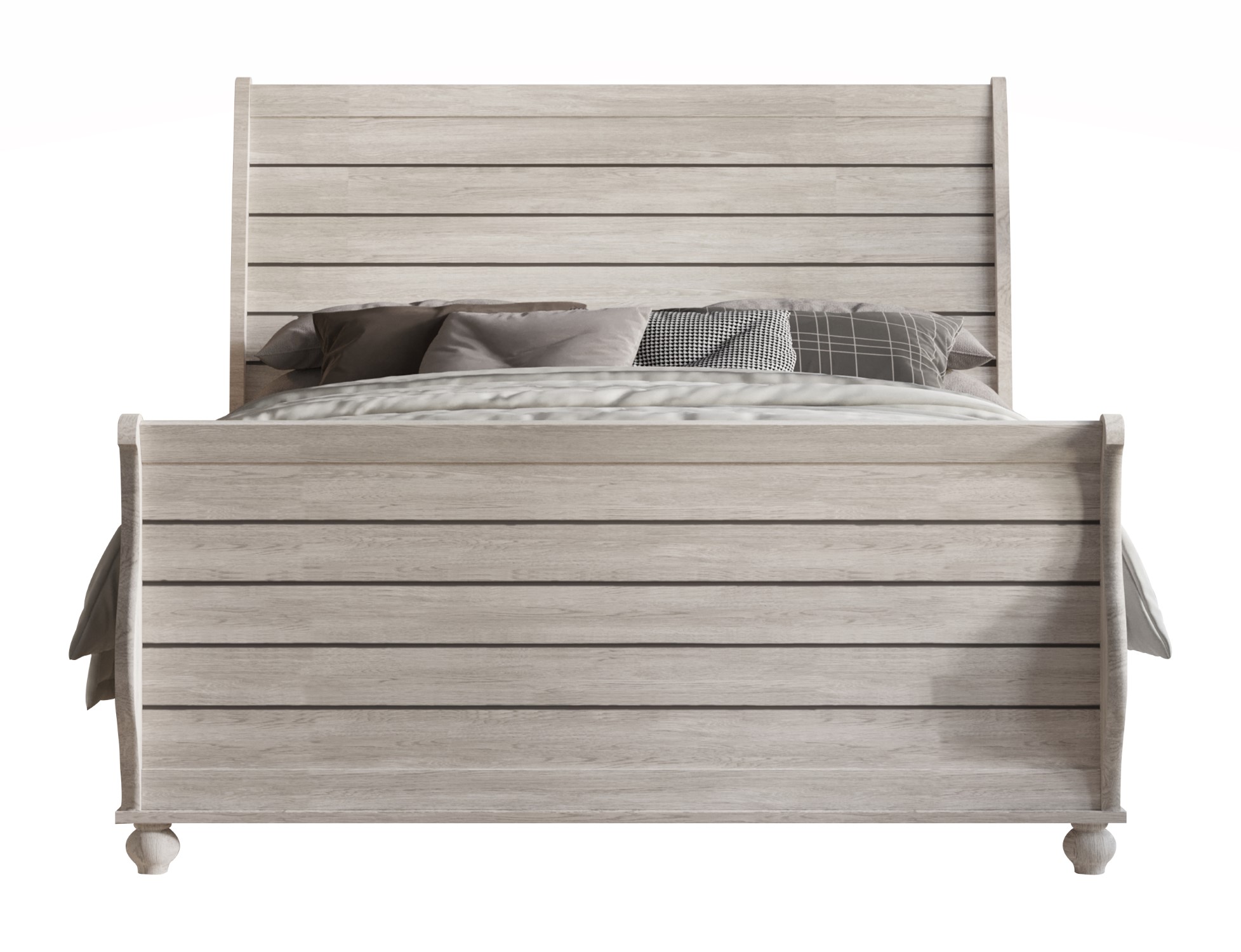 Home Design Miles King Bed Frame with Wood Grain Headboard and Bun Feet, White Oak, Easy assembly