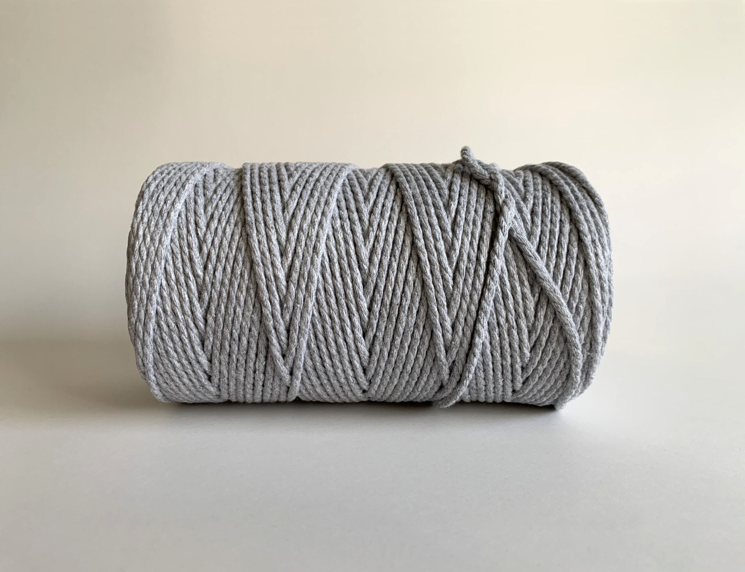 3mm 3 Strand Craft Rope Recycled Cotton Macrame Cord - Light Gray