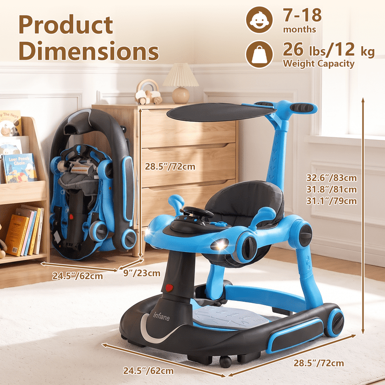 INFANS 6-in-1 Multi-Function Baby Walker, Blue photo 5
