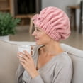 thumbnail image 4 of Toalla de microfibra para el cabello con moño, turbante absorbente para mujeres con cabello largo, grueso y rizado, ligero y de secado rápido, gris., 4 of 6