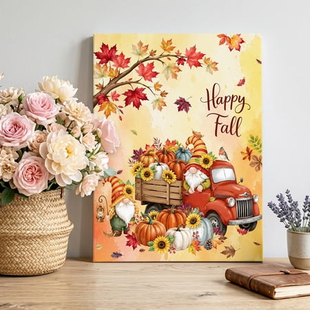 Canvas Wall Art Fall Truck Pumpkins Framed Canvas Prints for Living Room Bedroom Thanksgiving Maple Leaves Farmhouse Gallery Wrapped Wall Decor for Home Office Gifts 12 x16 Ship Next Day