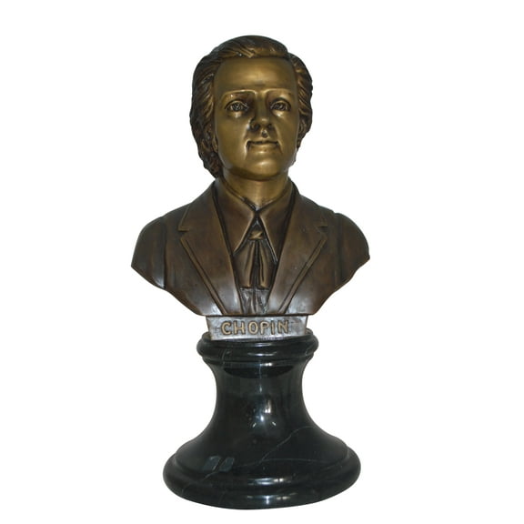 Nifao Frederic Francois Chopin Bust Bronze Statue – Bronze Statue, Music Art Decor, 12"L x 8"W x 21"H