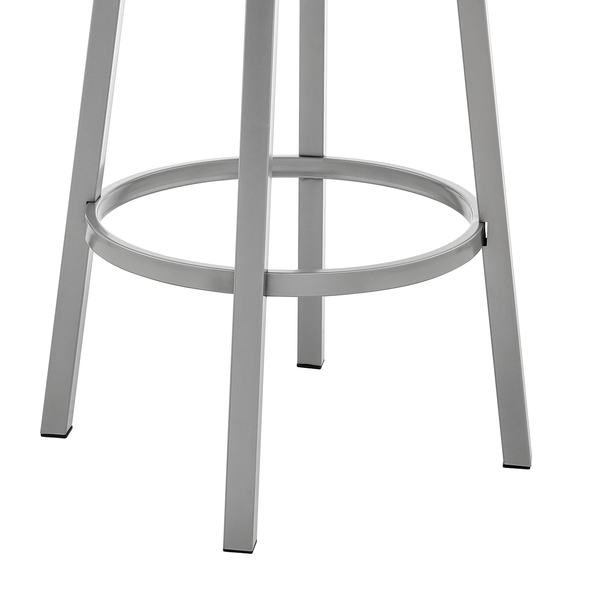 Armen Living Cohen30" Bar Height Swivel Bar Stool in Silver Finish with White Faux Leather