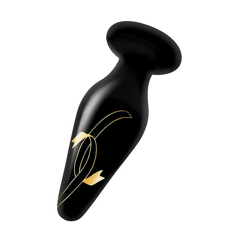 Xgen Products Secret Kisses 4.5in Wide Glass Anal Plug Black & Gold