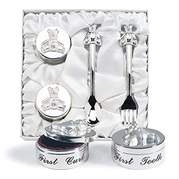 Sagefinds Baby’s First Curl Silver First Tooth Keepsake Collection | Adorable Teddy Bear Design 6”