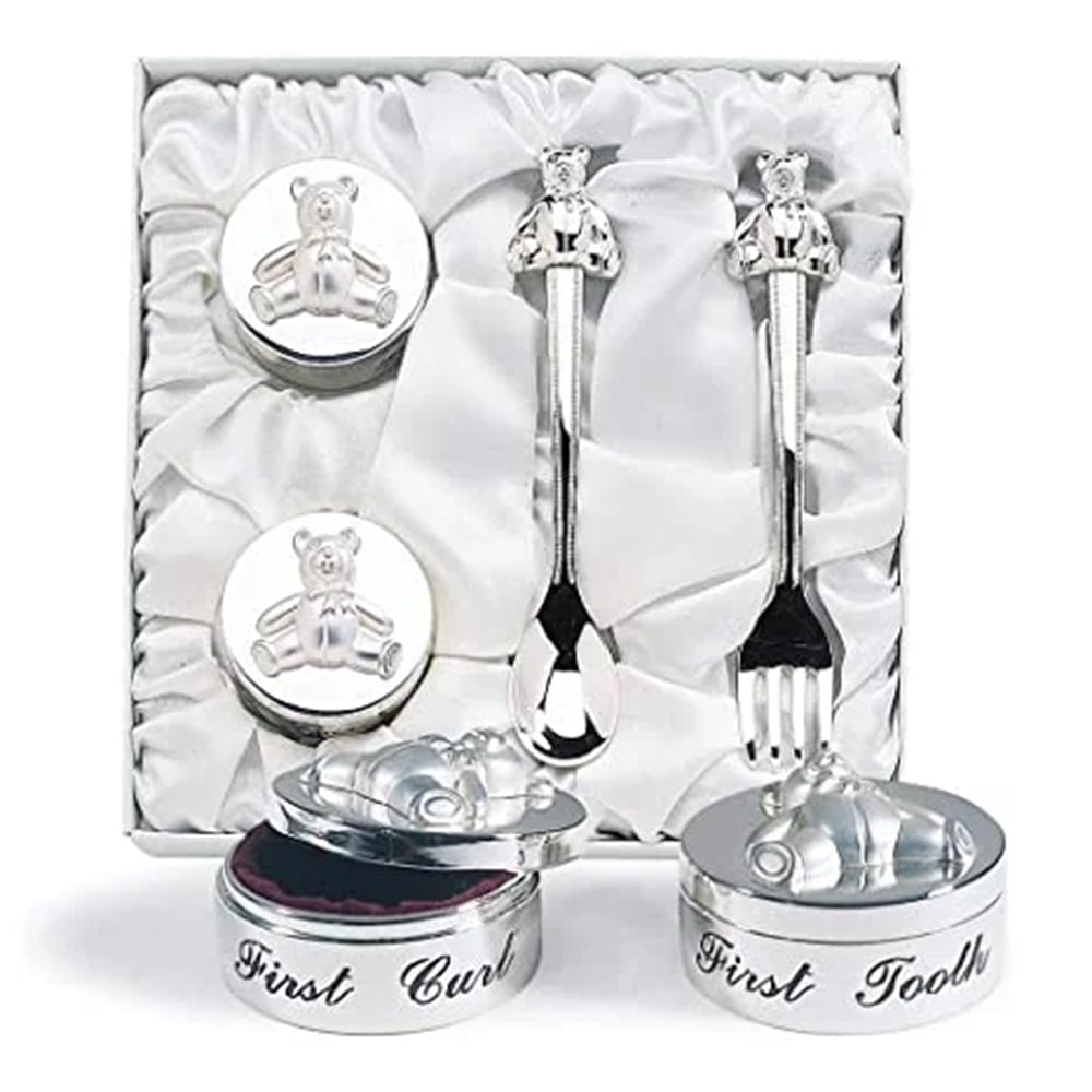 Sagefinds Baby’s First Curl Silver First Tooth Keepsake Collection | Adorable Teddy Bear Design 6”