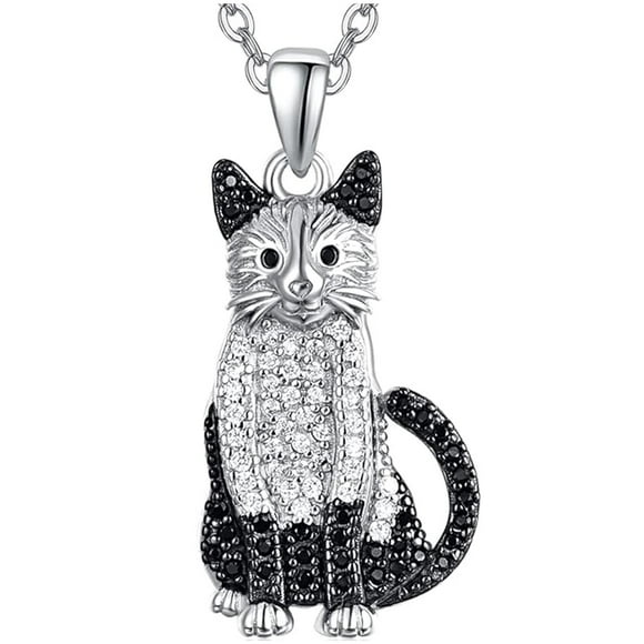 Accesorios de joyería para gatos CatNeck06 1Pza Siamese Plata/Negro Metal Cadena y Dije.