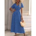 thumbnail image 5 of Womens Blue Polka Dot V-Neck Ruched Side Maxi Dress With Slit, 5 of 5