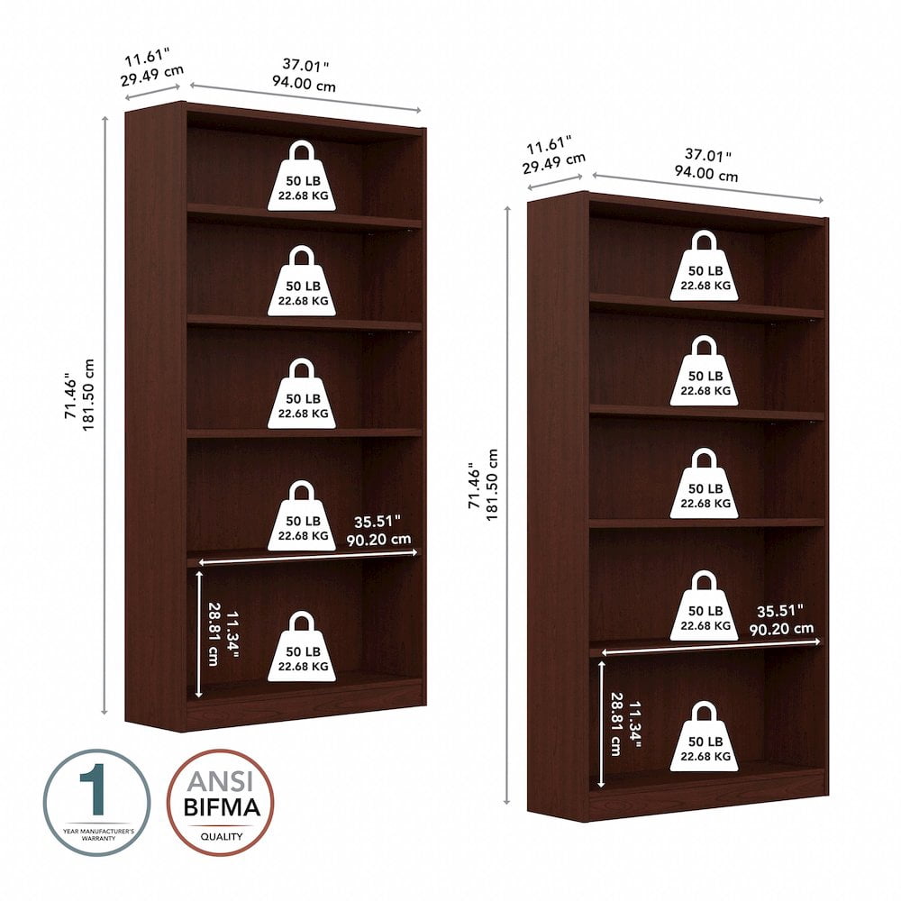 Bush Furniture Universal 5 Shelf Bookcase Vogue Cherry Set of 2 UB003VC