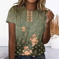thumbnail image 2 of Summer Tops Loose Fit Graphic Print Shirts for Women Short Sleeve Crew Neck Tee Retro Floral Print Casual Tshirt (XX-Large, Army Green 01), 2 of 4