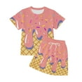 thumbnail image 3 of Utlike Girls Outfits Kids Short Sleeve Waffle Biscuit Ice Cream Print Outfit Set Casual Comfortable Daily Wear Soft Breathable Fabric Girl Trendy Clothing Set Size 4 Years-5 Years, 3 of 3