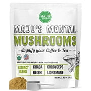MAJU's Mental Mushroom Powder Extract, Strong Lions Mane, Chaga, Reishi, Cordyceps, Fruiting Bodies for Coffee, Immune System Booster, Nootropic Brain Supplement, Memory, Organic Mushrooms
