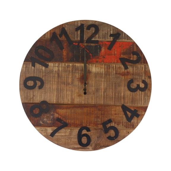 De Kulture Handcrafted Recycled Teak Wood Numeric Vintage Wall Clock Collectible Timepieces, 41 CMS Diameter