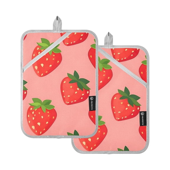Pot Holders Set of 2 Heat Resistant 338℉ Kitchen Oven Gloves Potholder Cooking Baking Microwave Mitts Strawberry Pattern