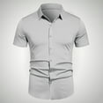 thumbnail image 2 of Los Hombres de Manga Corta Botón Arriba Camisa de Negocios Casual Color Sólido Botón Solapa Camisa de Moda, Poliéster con Corbata, Lavado de Manos, 2 of 7