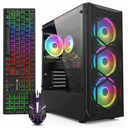 STGAubron Gaming PC Desktop, Intel Core i7 up to 3.9G, RX 580 8G, 16G RAM, 512G SSD, WiFi 6, BT 5.2, RGB Fan x4, Win 11 Home
