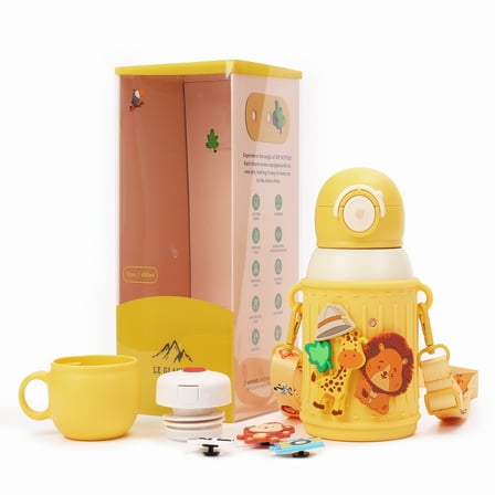 16 oz Kids Insulated Tumbler – Stainless Steel Double Wall Vacuum Cup with Leak-Proof Lid & Silicone Straw – BPA-Free Spill Proof Travel Water Bottle for Toddlers & Children (Safari)