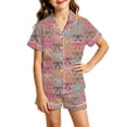 thumbnail image 4 of oqasdz Girls Pajamas Bow Graphic Tee Short Sleeve Button Shirts and Shorts for Toddler Kids Casual 2 Piece Pajama Set Soft Cozy Loungewear, 4 of 4