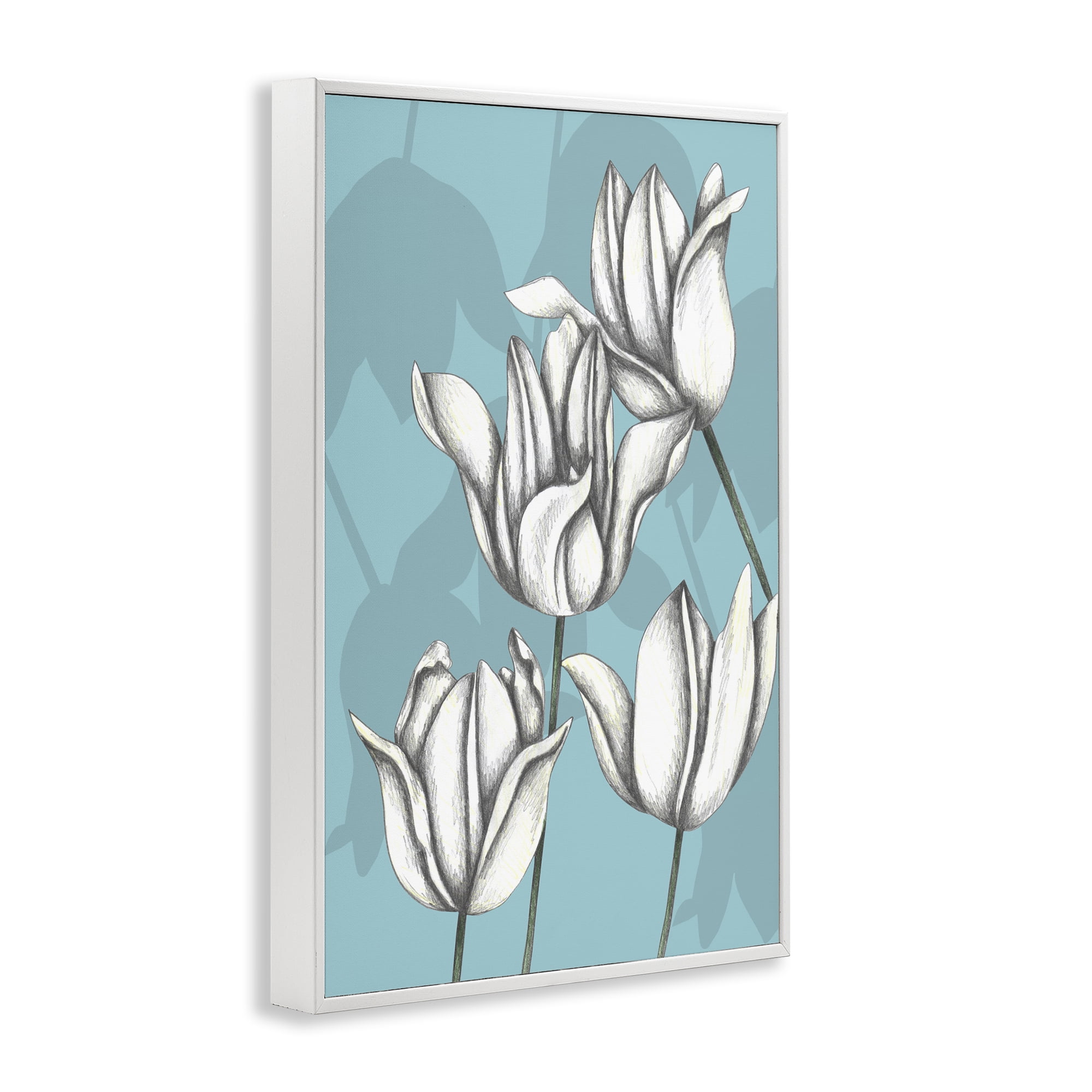 Sketched Tulips Keep Growing White Framed Giclee Art, design by Cecilia Battaini