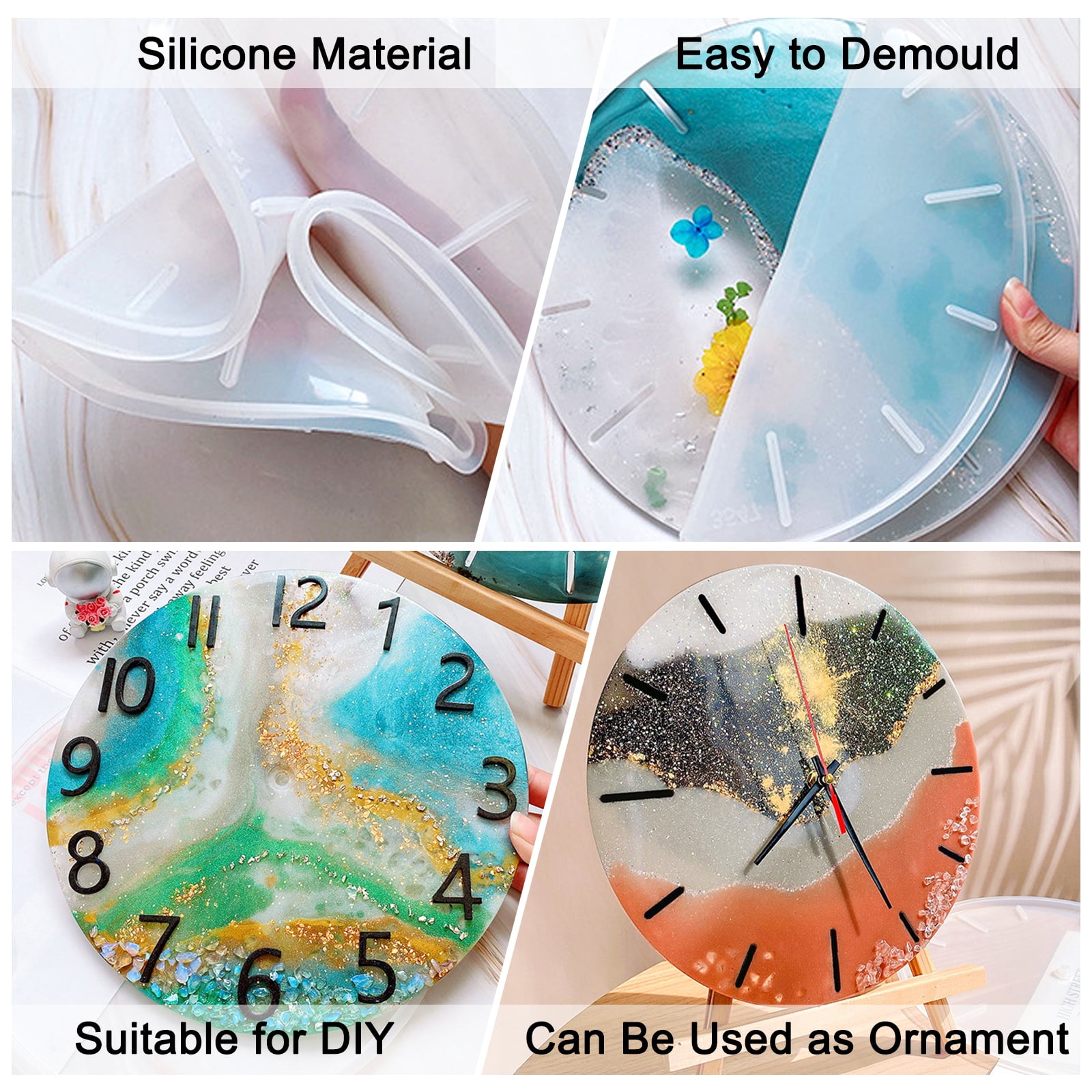 Uxcell Resin Clock Mould with Movement, 14.6" Silicone Pendant Roman Numerals Large Epoxy Moulds for Wall Art Home Decoration DIY Crafts (Lace)