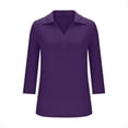 thumbnail image 6 of Lenpel Women's 3/4 Sleeve T Shirts Trendy V Neck Collared Solid Color Tunic Tops Dressy Casual Tees Loose Blouses(Purple,Large), 6 of 7
