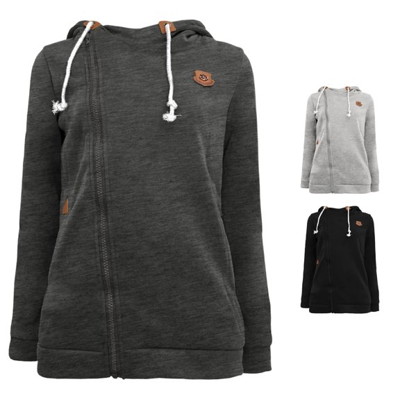 Tanghaowl Women's Sweatshirts Loose Sleeve Casual Pullover Hoodie Zipper Drawstring Shirt Long Coat with Cozy Warm Fabric Dark Gray XXL