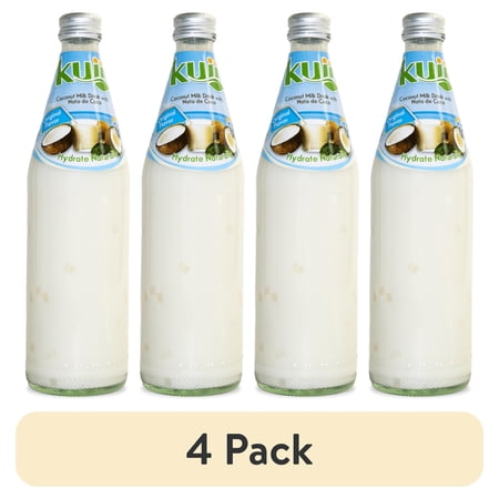 (4 pack) Kuii Drinks Coconut Milk with Nata de Coco, Original, 485 mL Single Glass Bottle