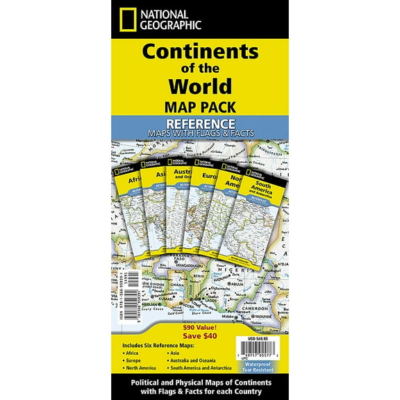 National Geographic Continents of the World Flags and Facts, folded, Map Pack Bundle, Folded: 4.25" x 9.25" ; Flat: 25.25" x 18.5"