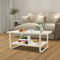 thumbnail image 3 of 2 Tiers Coffee Table for Living Room, Rectangle Storage Coffee Table(Creamy White Color) 39.3*19.68*16.53in, 3 of 15