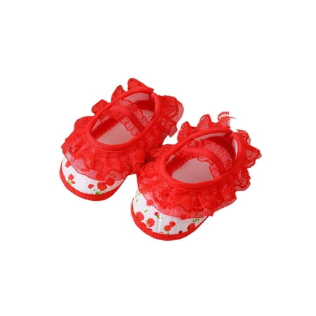 

Lacyhop Infant Mary Jane Flats Prewalker Princess Crib Shoes Lace Up Loafer Flat Wedding Comfort Walking Shoe Lightweight Soft Sole Mocassins Floral Red 3C