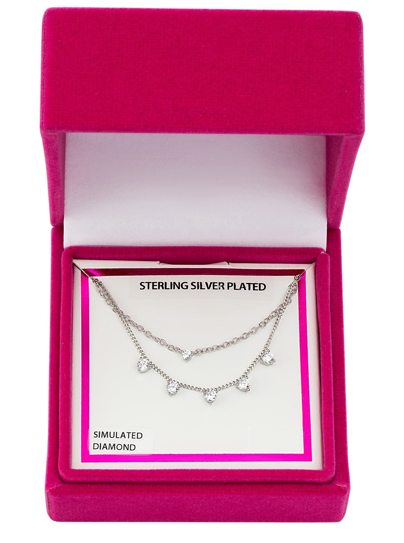 Fine Silver Plated Drop Double Necklace Set with Simulated Diamonds Adult
