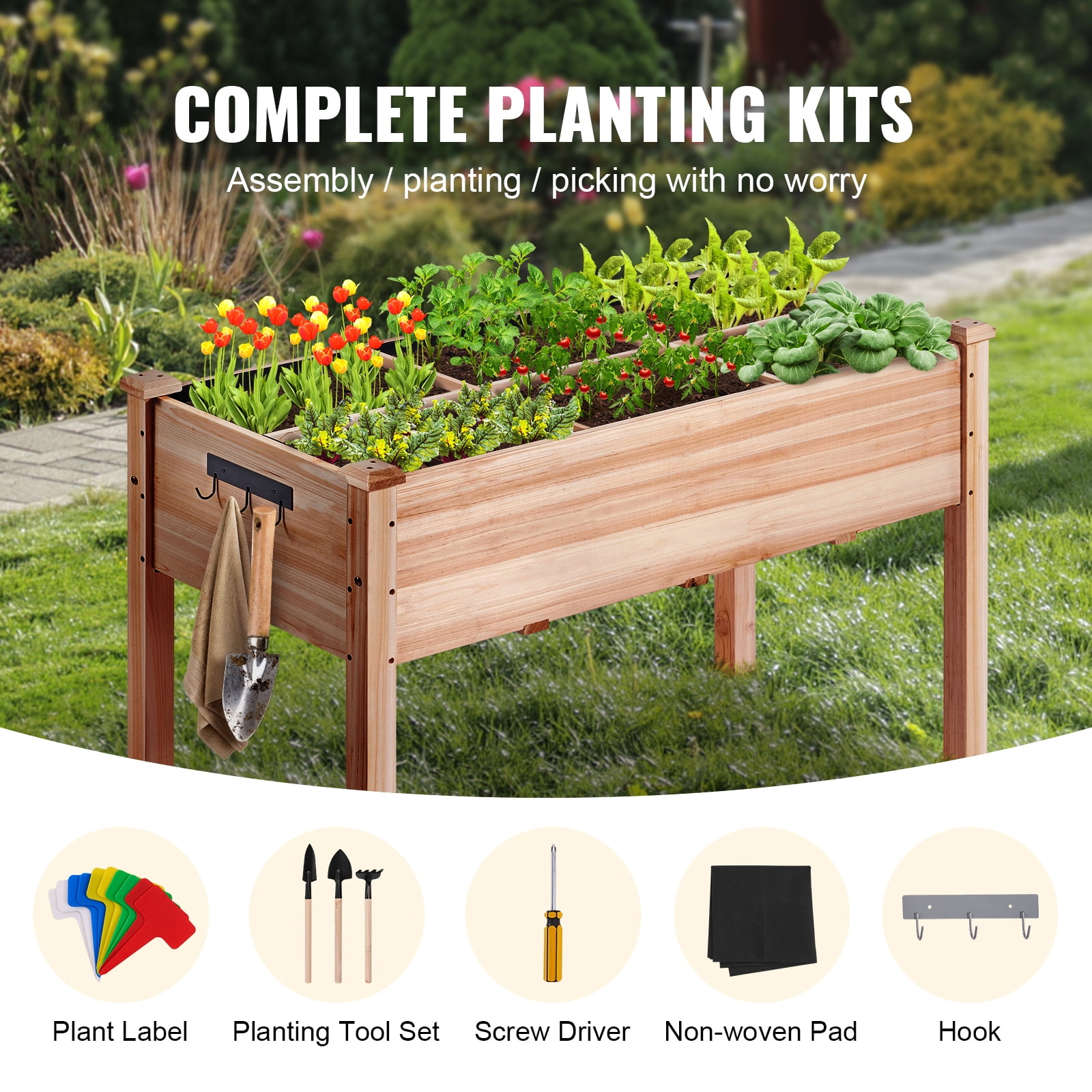 KFFKFF Wooden Raised Garden Bed Planter Box 47.2x22.8x30" Flower Vegetable Herb