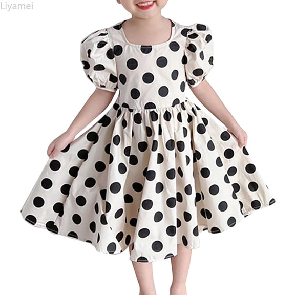 Liyamei Girl Polka Dot Lace Dress Short Sleeve Bare Waist Princess Dress Toddler Girl Dresses 5-6 Years