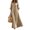 Khaki, variant on Women's Casual Resort-Style Solid-Color Ruffled-Sleeve V-Neck Button-Down Loose and Flowy Full-Skirted Dress Brown S