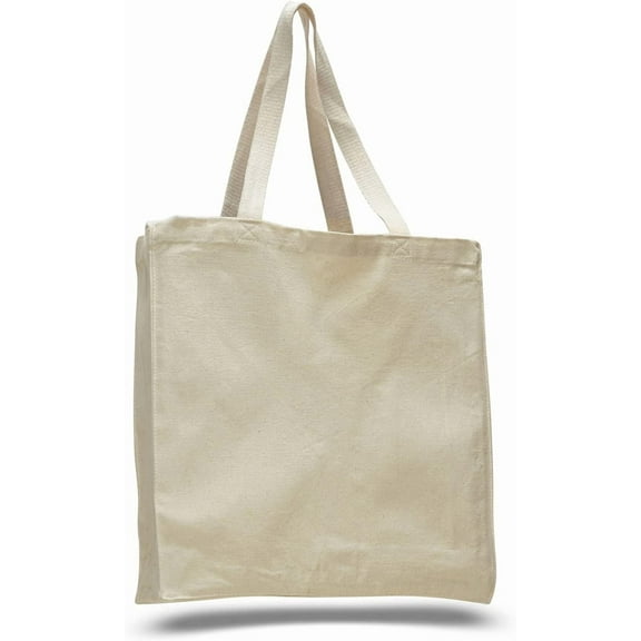 (12 Pack) Set of 12 Heavy Canvas Tote Bags with Full Gusset (Natural)
