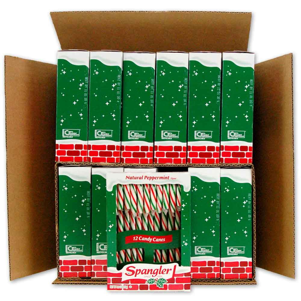 Red, Green, and White Peppermint Flavor Candy Canes 12 Count Boxes packed 12s
