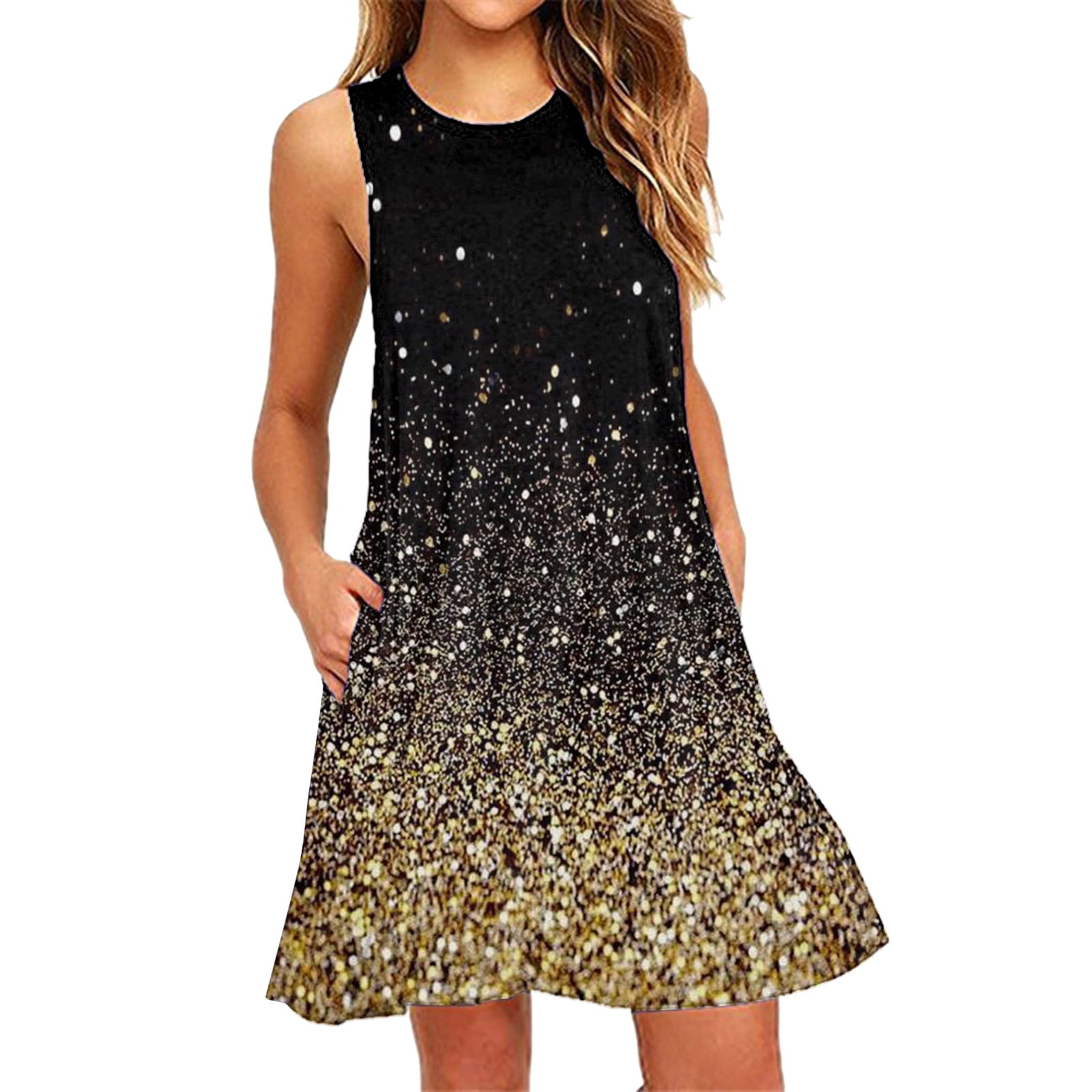 Petite Casual Summer Dresses For Women Midi Length Casual Round Neck