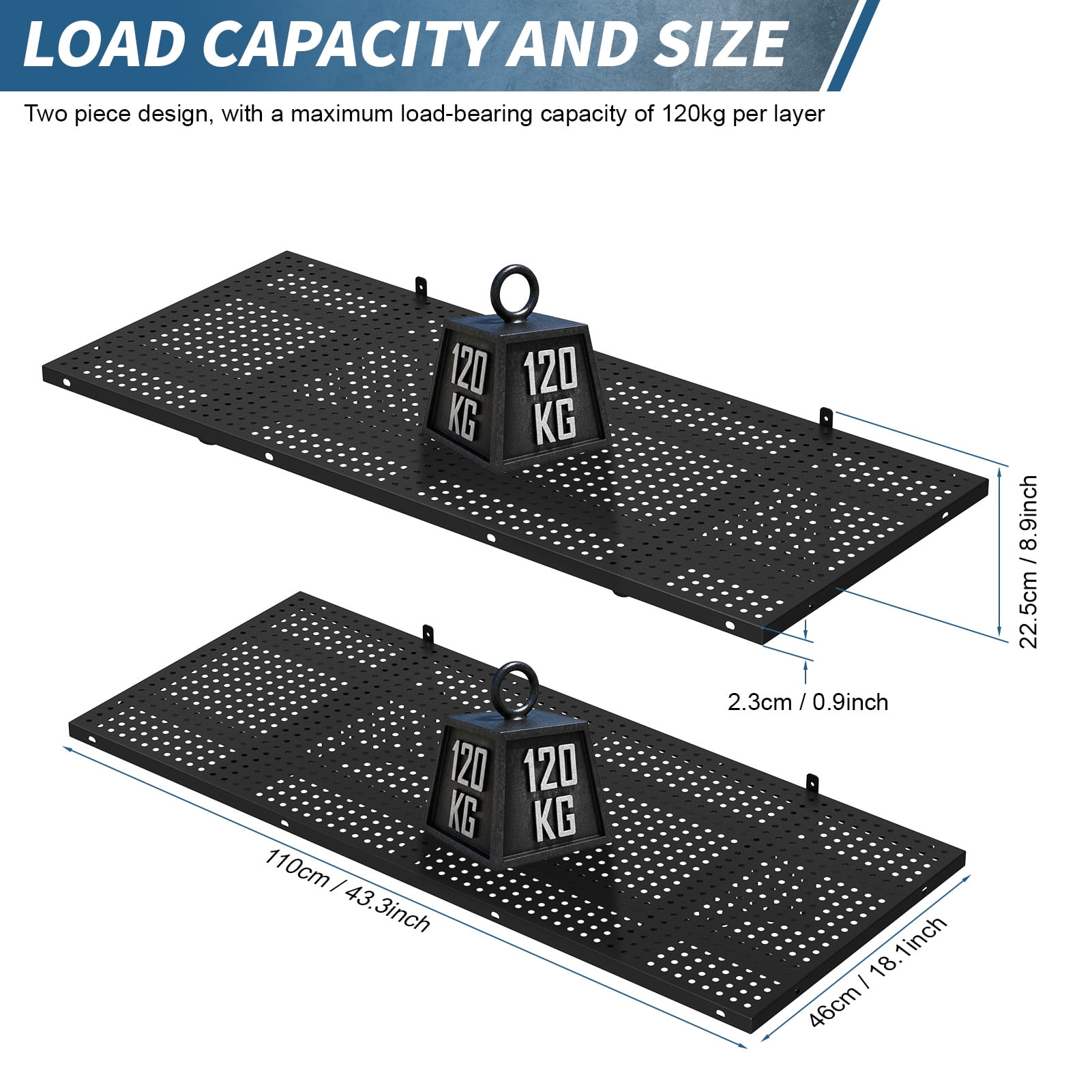 Hyasfey 2 Pcs 1.5 x 3.6 FT Garage Wall Shelving, 530 lbs Load Capacity, Heavy Duty Wall Mounted Floating Shelves, Adjustable Metal Garage Storage Rack