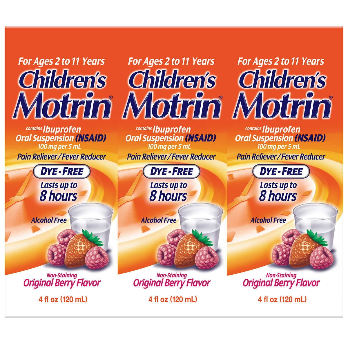 Children's Motrin Dye-Free Berry Flavor Suspension, 4 Ounce (Pack of 3)