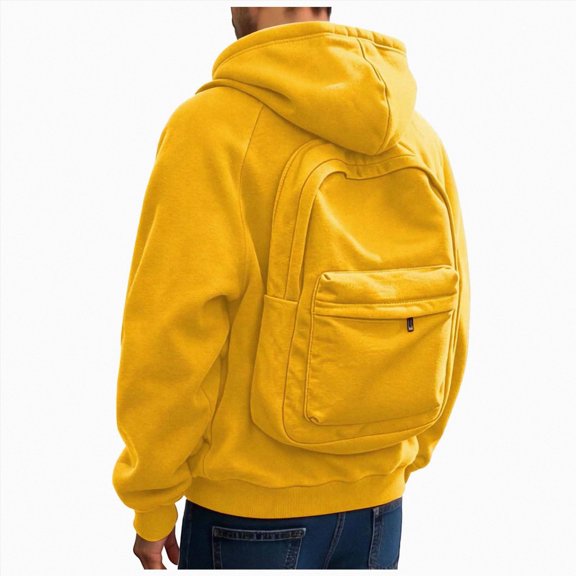 UOCUFY Men's Creative Travel Hoodie with Backpack Lightweight Zipper Backpack Sweatshirt Casual Campus Pullover Outfits Yellow,Size 3XL
