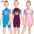thumbnail image 2 of facefd Combinaison de Plongée Protection pour Filles Maillot de Bain Enfants Manches Courtes Col Rond Dos pour Fermeture Éclair Maillot de Bain Protection Éruption Courte Combinaison de Plongée Rose L Violet m, 2 of 6