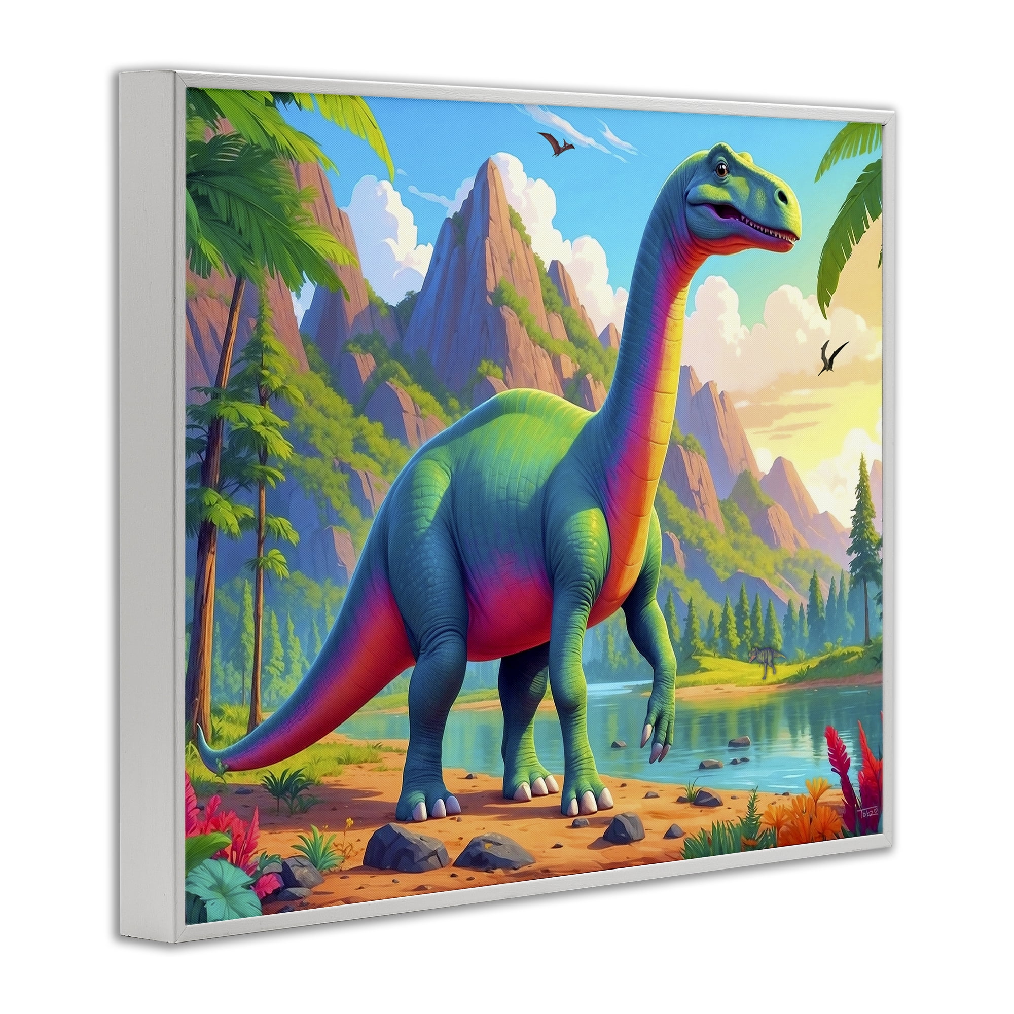 Stupell Industries Vibrant Brontosaurus by River White Framed Giclee Art, design by Tabz Jones