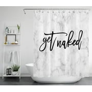 HVEST Get Naked Shower Curtains for Bathroom, Funny Quotes on Grey Marble Backdrop Abstract Art Modern Farmhouse Shower Curtain Set with 12 Hooks, Polyester Fabric Bath Accessories 60x72 Inch