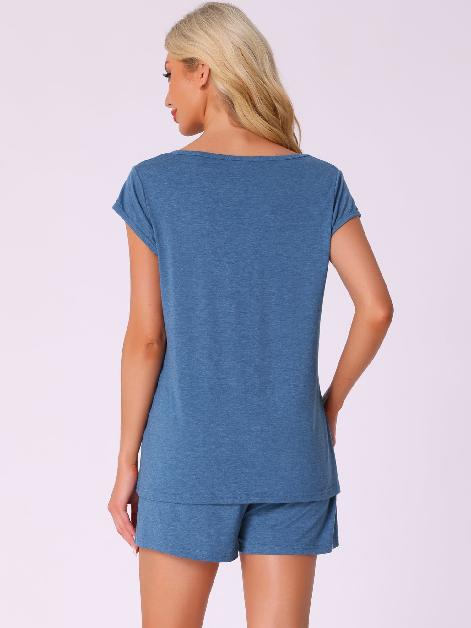 DARING DIVA 2 Pieces Lounge Knit Tee and Shorts Pajama Set L Blue