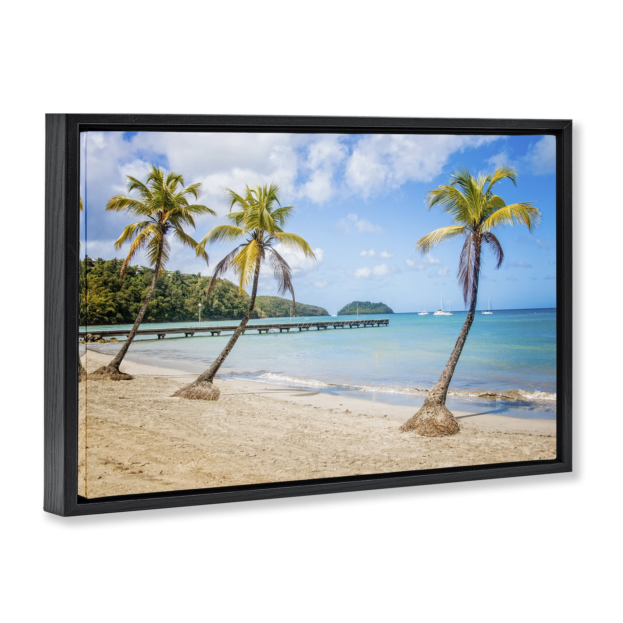 Stupell Industries Tropical Palm Tree Trio Nautical & Beach Photography Black Floater Framed Canvas Art Print Wall Art, 25 x 17
