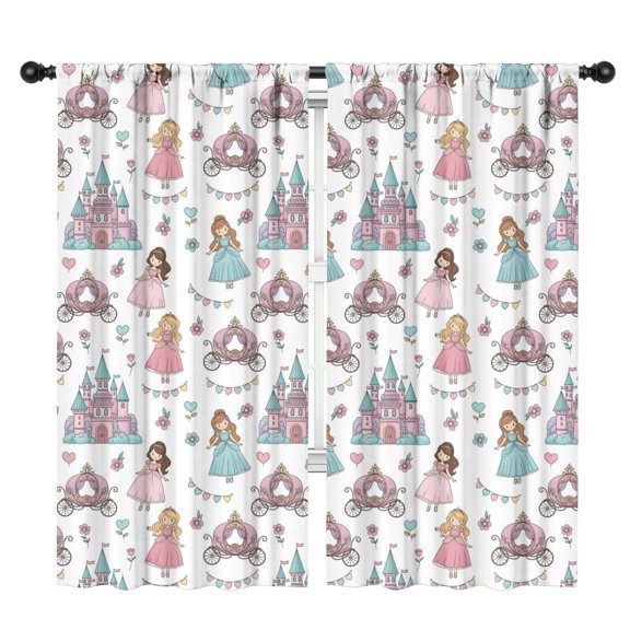 Blackout Kids Curtains,White Princess Castle Pattern Childrens Insulated Curtains Set Of 2,Bedroom Essentials,Toddler Room Decor 42"x84"