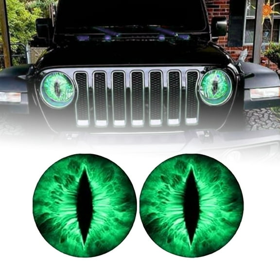 Beast Eyes Headlight Decals Pair, Eye Decals for Jeep Headlights, Round Headlight Decal, 3D Stereo Eyes Headlight Decal Stickers (Green)